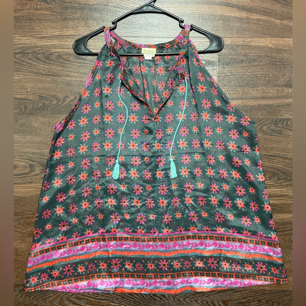 NWT Natural Life sheer tassel tank top - size L